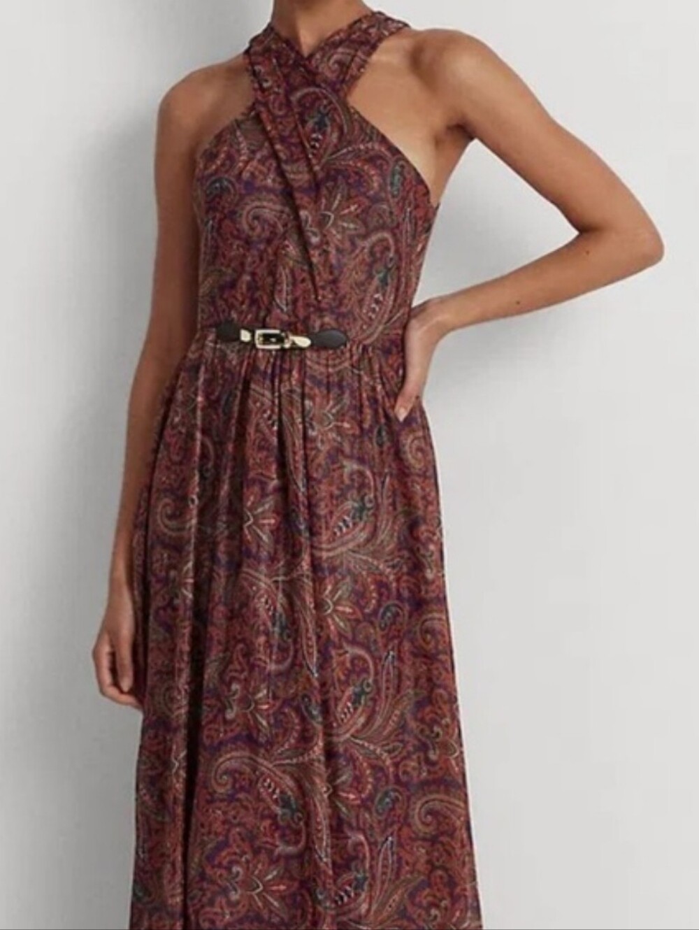 Lauren Ralph Lauren Metallic  Paisley Maxi Dress in Burgundy Multi